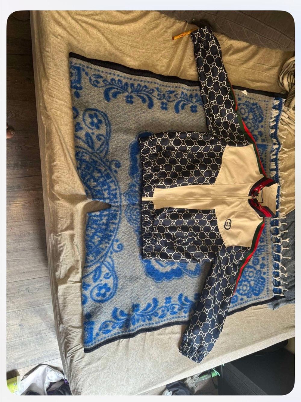 Gucci Navy, White & Red Interlocking G Zip-Up Sweater